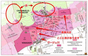 シャンボール・ミュジニーにある谷と泉、川の例