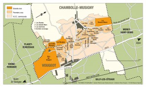 Chambolle-MusignyとVougeotの地図